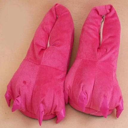 1 Pair Cute Dinosaur Claw Plush Slippers Warm Soft Indoor Slippers for Women and Men Winter House Slippers