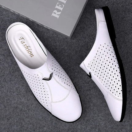 2024 Adulto Estate Mezza Trascinare Piselli In Pelle Mens Scarpe Da Guida Penny Mocassini da Uomo Mocassini Uomo Muli Tenis Masculino Bianco
