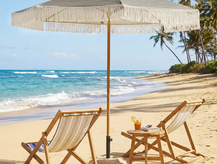 Parasol de terrasse de 2,1 mètres avec franges, parasol de plage de protection solaire avec pompons bohèmes - Vert