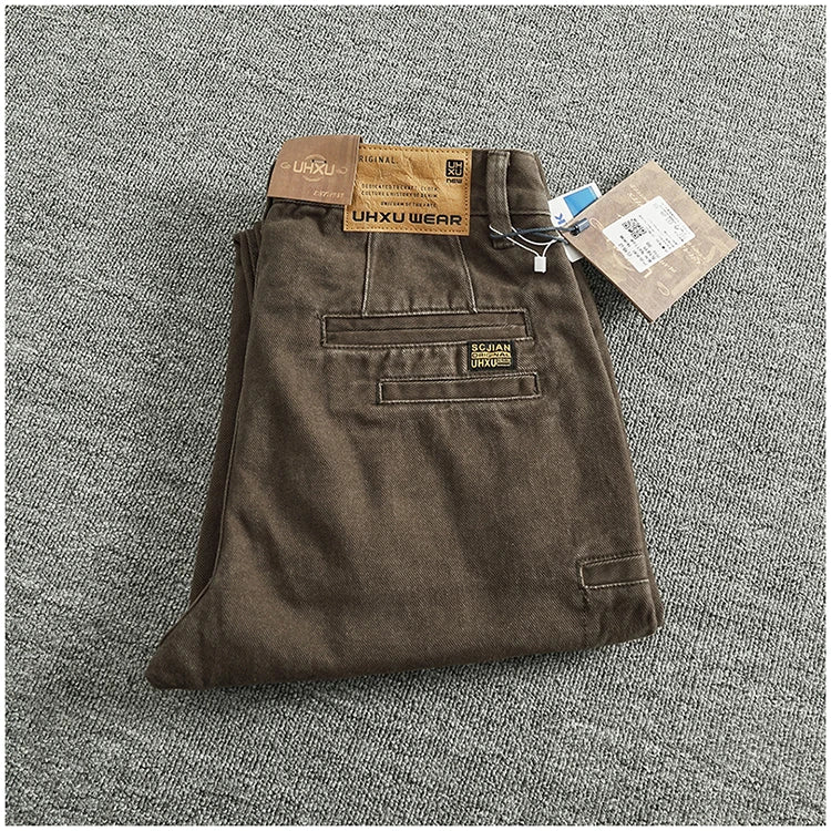 Solid color overalls men's straight leg CHINO casual pants Heavy cotton loose cone pants