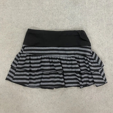 2026 Sommer Neue Damenmode Y2K Grunge Schwarz Grau Gestreifter Rüschen-Minirock Hohe Taille Elastischer Bund Schmaler A-Linien-Rock