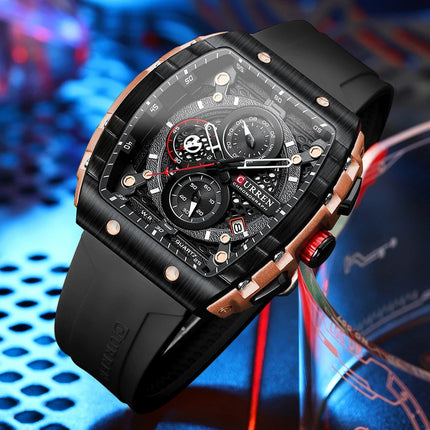 CURREN Orologio da uomo alla moda, marchio unico, design quadrato, lusso, nastro sportivo al quarzo, orologi da uomo impermeabili platinumshop