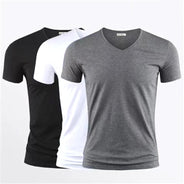 2026 T-shirt da uomo in puro colore colletto a V maniche corte Top Tees T-shirt da uomo Collant neri