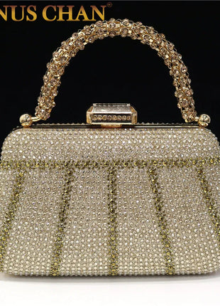 Popular In Nigeria Exquisite Evening Bags With Diamond Design Fashion Handle Clutch Rhinestone Embellished Long Chain Bag PlatiNum