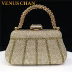Popular In Nigeria Exquisite Evening Bags With Diamond Design Fashion Handle Clutch Rhinestone Embellished Long Chain Bag PlatiNum
