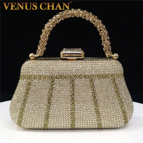 Popular In Nigeria Exquisite Evening Bags With Diamond Design Fashion Handle Clutch Rhinestone Embellished Long Chain Bag PlatiNum