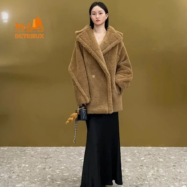 New Winter Women's Short Teddy Jacket,62% Alpaca Wool 26% Sheep Wool 12% Silk, Fashionable and Elegant Thick Warm Coat for Women
