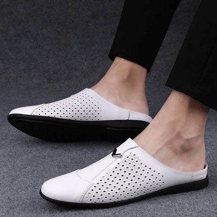 2024 Adulto Estate Mezza Trascinare Piselli In Pelle Mens Scarpe Da Guida Penny Mocassini da Uomo Mocassini Uomo Muli Tenis Masculino Bianco