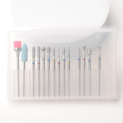 14Pcs Set Rotary Grinding Buffer Polisher Replacement Nail Drill Bit Kit For Gel Nail Removal Manicure Pedicure Machine Salon Household Nail Treatment