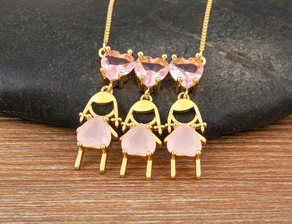 AIBEF Cuore Strass Ragazza e Ragazza Donna Ciondolo Collana Madre Cubic Zirconia Rame Dolce e Carino Gioielli Regalo di Fascino per Bambini