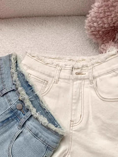 Lace Bow Denim Shorts Women's Summer New High Waisted Large Size Short Jeans Trend Raw Edge Spicy Girl High Street Hot Pant