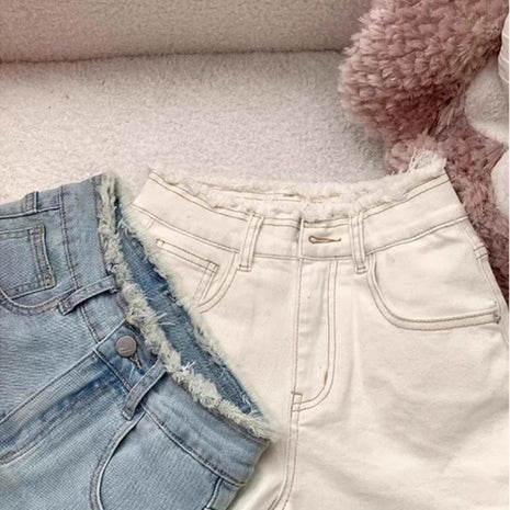 Lace Bow Denim Shorts Women's Summer New High Waisted Large Size Short Jeans Trend Raw Edge Spicy Girl High Street Hot Pant PlatiNum