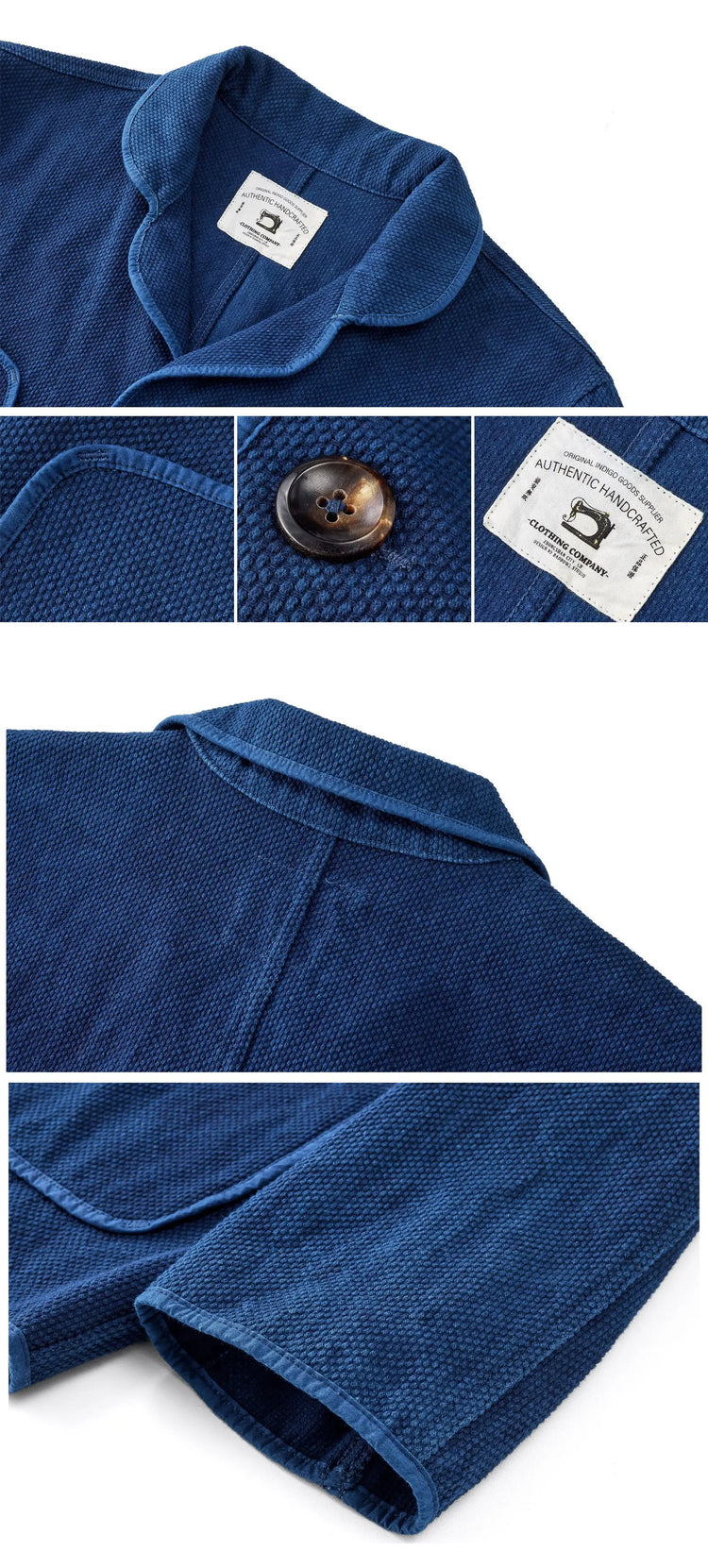 Vintage Handmade Indigo Jacket Men Spring Autumn New Lapel Multi-pocket Plant Blue Dyed Long Sleeve Jacket Casual Cardigan Coat