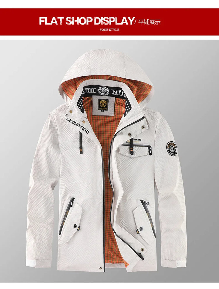 New Men's Trend Fashion Casual Windproof Waterproof Soft Shell Warm Coat Outdoor Sports Jogging Multi-Function Hooded Jacket