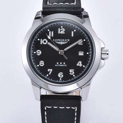 LONGLUX Men Automatic Watch Vintage Pilot Business Classic Military Mechanical Watches Date Waterproof Luminous Leather Gift
