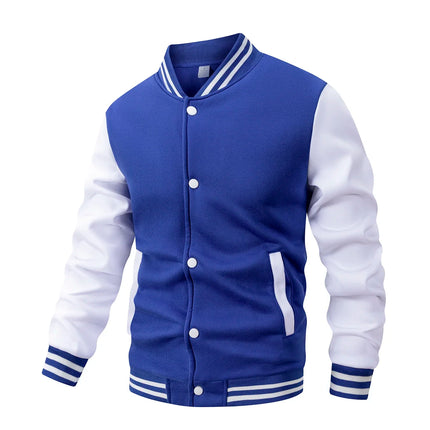 Men's Fleece-Lined Varsity Jacket Autumn Winter Warm Color Block Baseball Jacket Button Front & Striped Cuffs Retro Casual Coat