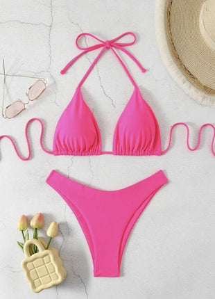 Costume da bagno bikini a perizoma da donna sexy, tinta unita bianco/nero/caffè, con laccetti, stile brasiliano, nuovo, in doppio tessuto, per la spiaggia platinumshop