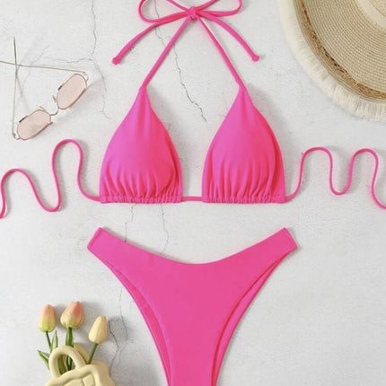 Costume da bagno bikini a perizoma da donna sexy, tinta unita bianco/nero/caffè, con laccetti, stile brasiliano, nuovo, in doppio tessuto, per la spiaggia platinumshop