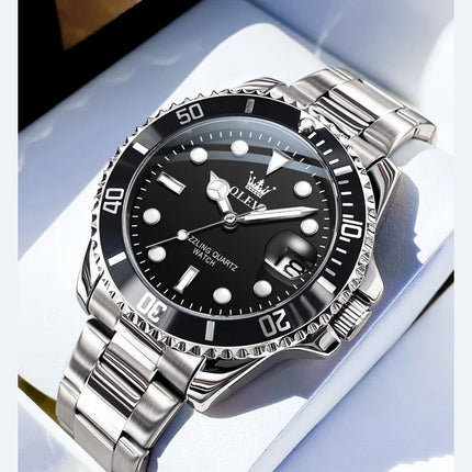 OLEVS Orologi da uomo Trend Luxury Cinturino in acciaio pregiato Grande data Orologio da polso al quarzo di marca originale per uomo Impermeabile luminoso 5885 Nuovo platinumshop