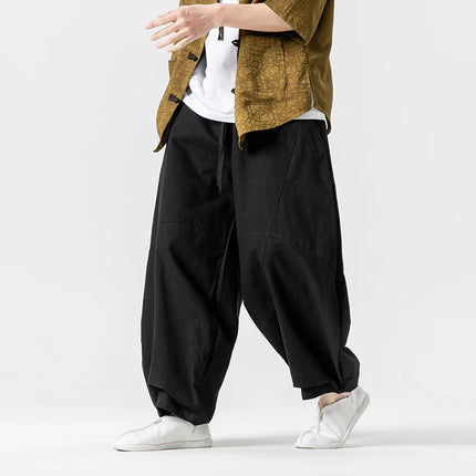 Pantaloni autunnali da uomo stile giapponese comodi pantaloni di lino in cotone maschio casual allentato retrò Harajuku pantaloni a gamba larga da uomo
