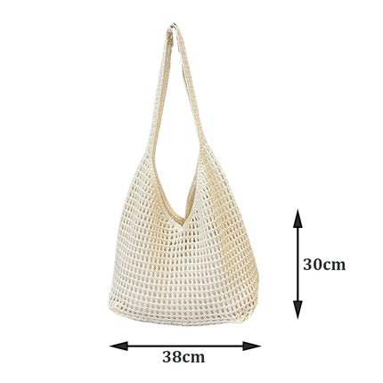 Crochet Crossbody Bag Hollow Beach Leisure Handbag Solid Color Summer Holiday Woven Shoulder Bag