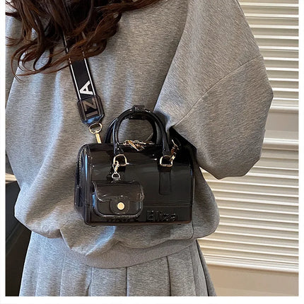 2025 Transparent PVC Beach Bag, Korean Style, Fresh and Sweet Silicone Shoulder Bag, Medium Size with Zipper Closure