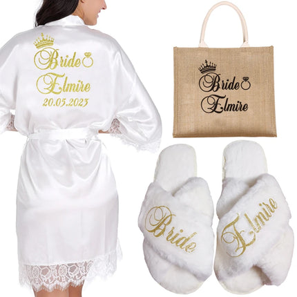 Set regalo bidale personalizzato Donna Abito in raso Sposa Damigella d'onore Matrimonio Camicia da notte Accappatoio