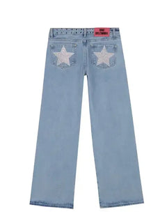 Y2k One Dilemma Pantaloni in denim Stampa leopardata Stella Jeans a gamba larga Streetwear Jeans larghi a vita alta Harajuku Abbigliamento donna gotico