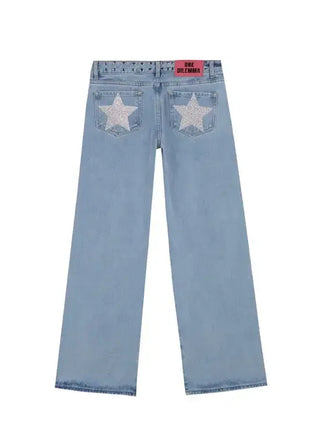 Y2k One Dilemma Pantaloni in denim Stampa leopardata Stella Jeans a gamba larga Streetwear Jeans larghi a vita alta Harajuku Abbigliamento donna gotico