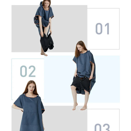 Surf Poncho Towel Quick Dry Microfiber Hooded Beach Robe Changing Poncho Bath Towel Beach Poncho for Adults (A12)