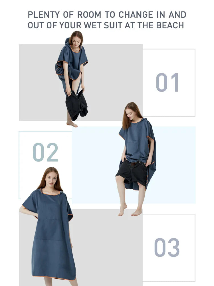 Poncho da Surf asciugamano Poncho asciugamano ad asciugatura rapida felpa con cappuccio in microfibra Beach Robe cambio Poncho asciugamano da bagno Poncho da spiaggia per adulti (A12)
