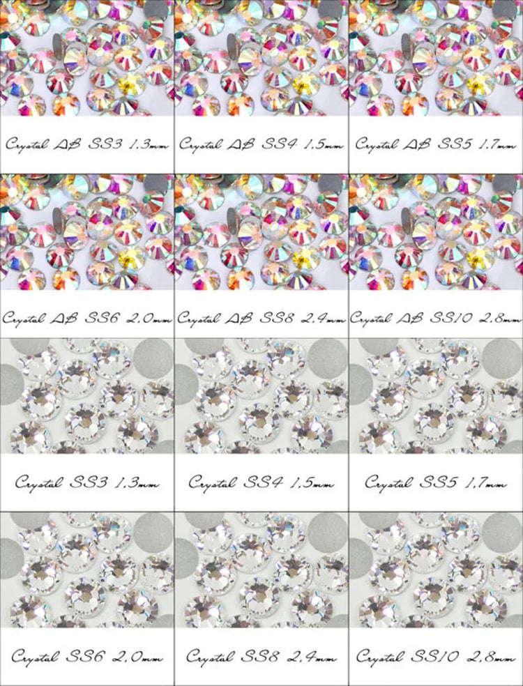 AB/Clear 1 Bag Nail Rhinestones Sizes SS3-SS12 1440 pcs Nail Art Decoration Flatback Glass Stones Shiny Gems DIY Gems nail accessories