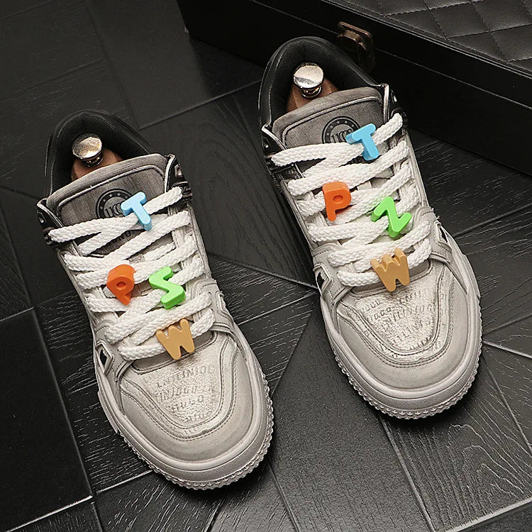 Sneakers Casual Mens Designer Bling Punk Board Shoes Fashion Split Leather Breathable Height Increased Flat Platform Sport Shoes