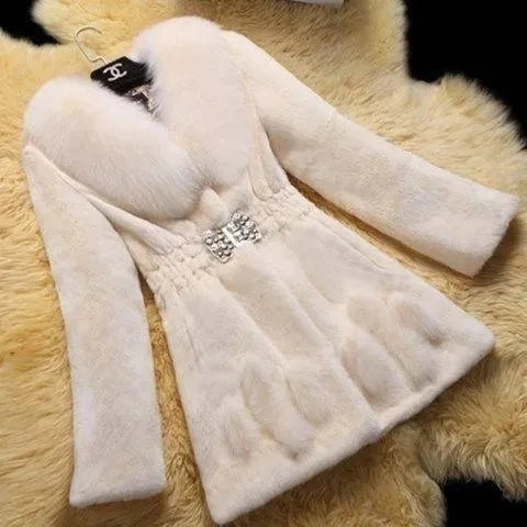 2026 Autumn/Winter New Imitation Fur Coat Middle Aged Mother Thicken Warm Fur Collar Coats Women's Medium Length Slim Overcoat
