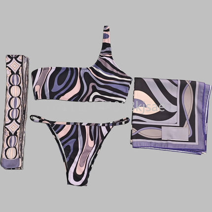 Costumi da bagno di lusso da donna con sciarpa nera e logo firmato, set bikini con fascia per capelli firmata da designer, abbigliamento da spiaggia platinumshop