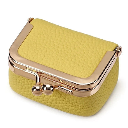 Genuine Leather Kiss Lock Coin Purse Solid Color Multifunctional Leather Jewelry Bag Mini Square Small Item Bag Jewelry Storage PlatiNum
