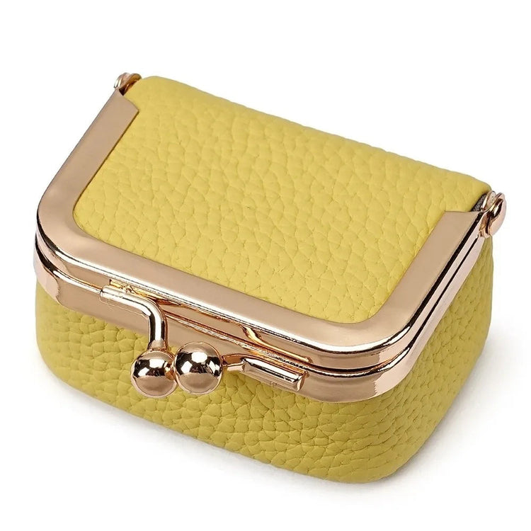 Genuine Leather Kiss Lock Coin Purse Solid Color Multifunctional Leather Jewelry Bag Mini Square Small Item Bag Jewelry Storage PlatiNum