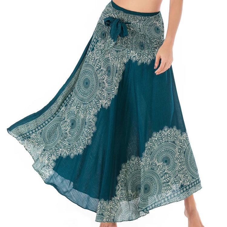 Boho Gonne Donna Rayon Beach Abito lungo Estate Bohemian Jupe Longue Femme Elastico in vita Stampa Fasciatura floreale Halter Hippie platinumshop