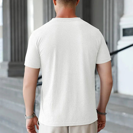 2025 New Men's Casual Short Sleeved Bone Flower Solid Color O-neck T-shirt Fashion Breathable Comfortable Summer Versatile Top PlatiNum