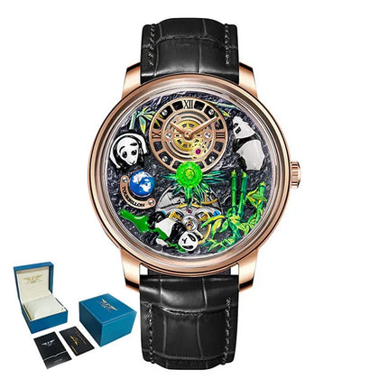 Pindu Luxury and stylish personalized waterproof panda dial fully automatic mechanical men's watch serpentine tourbillon watch