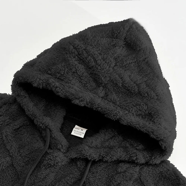 Autumn and Winter Leisure Men's High Street Jacquard Double-Sided Velvet Hooded Sports Trend Pullover Sweater Jacket