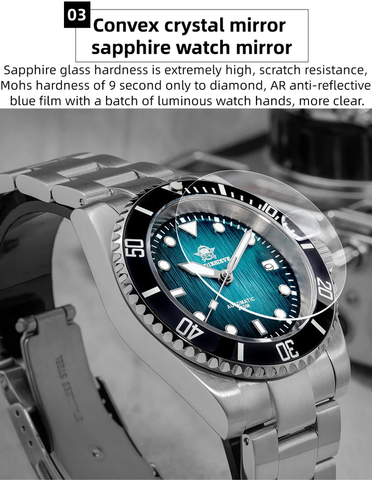 ADDIESDIVE Men's Dive Watch Automatic Mechanical 8215 Sapphire Glass BGW9 Super Luminous 200M Waterproof Men's Watch AD2536
