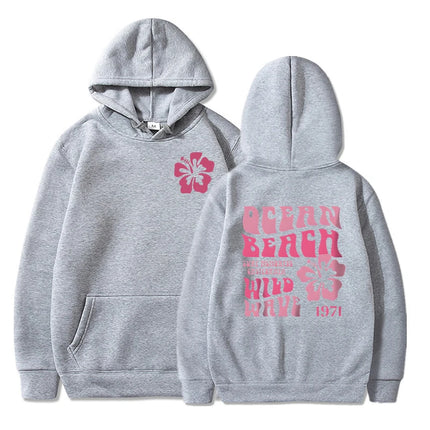 Ocean Beach Wild Wave Printed Y2K Hoodies Women Fashion Aesthetic Pink Floral Streetwear Autumn Long Sleeve Hip Hop Sweatshirt