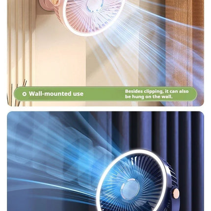 Ventilatore Portatile con Clip e Luci LED, 3 Velocità Regolabili, Silenzioso, da Scrivania, per Casa, Camera da Letto e Campeggio