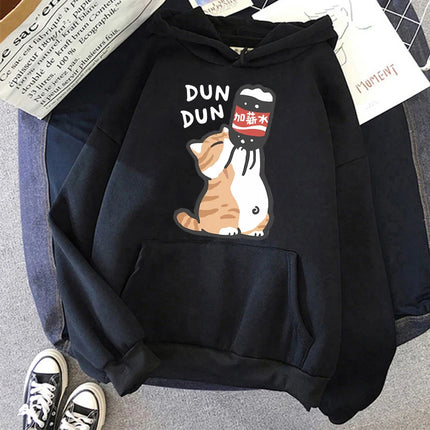 Funny Cute Cat Sweatshirt for Women Aesthetic Y2k 90s Hoodies Harajuku Graphic Pullovers 2000s Ulzzang Gothic Streetwear Female