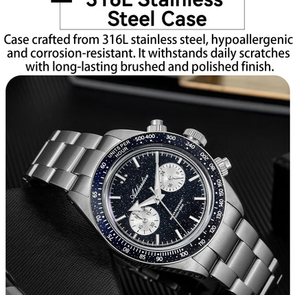 ADDIESDIVE New Quartz Watch Luxury VK64 Chronograph Men Wristwatches BGW9 Luminous Diving 100m Waterproof 316L Stainless Steel