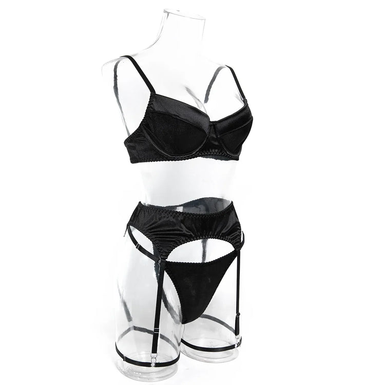Ellolace Elegant Women's Lingerie Sets Premium Satin Solid Bra 5PC Sexy Daily Youth Hot Girl's Underwear Private Party Costume