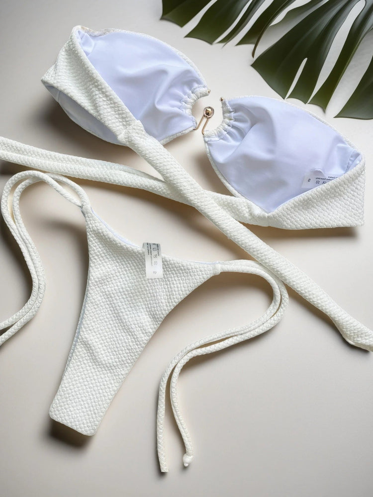 Nuovo Costume da Bagno Bikini Donna a Due Pezzi con Fascia Arricciata, Anello in Metallo e Perizoma platinumshop