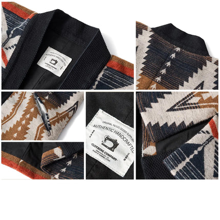 Winter New Indian Pattern Western Nomadic Robe Cotton And Wool Blend Vintage Kimono Jacket Casual Cardigan Coat