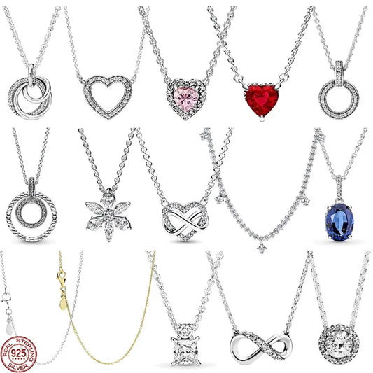 Regali a sorpresa di compleanno di Natale Argento sterling 925 Squisita collana rotonda lucida a forma di cuore Gioielli da donna con fascino classico